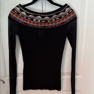 Black Off-Shoulder Long-Sleeve Mesh Top